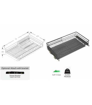 ecoWare T-Line Four Side Dish Basket with Undermount Soft Closing Slide - Dark Grey