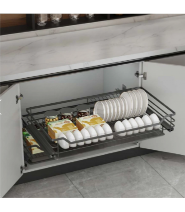 ecoWare T-Line Four Side Dish Basket with Undermount Soft Closing Slide - Dark Grey