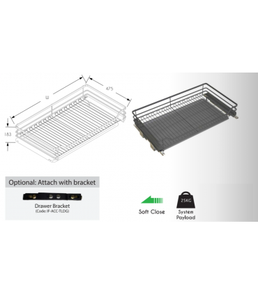 ecoWare T-Line Four Side Pull Out Basket with Undermount Soft Closing Slide - Dark Grey