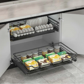 ecoWare T-Line Four Side Pull Out Basket with Undermount Soft Closing Slide - Dark Grey