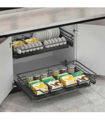 ecoWare T-Line Four Side Pull Out Basket with Undermount Soft Closing Slide - Dark Grey