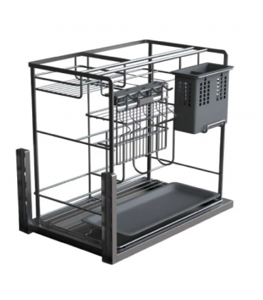 ecoWare T-Line Multi-Function Basket with Undermount Soft Closing Slide - Dark Grey
