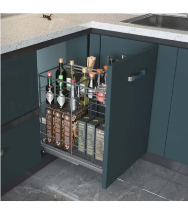 ecoWare T-Line Multi-Function Basket with Undermount Soft Closing Slide - Dark Grey