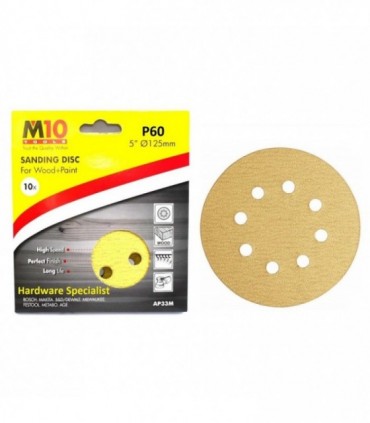 M10 125mm Velcro Sanding Disc For Wood Grit 60 (8 Holes)