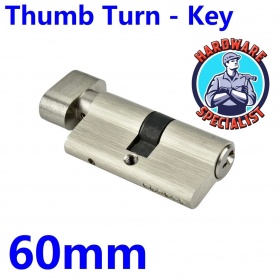 Hardware Specialist Thumbturn Euro Cylinder Lock Satin Nickel - 60mm / 70mm / 90mm / 120mm