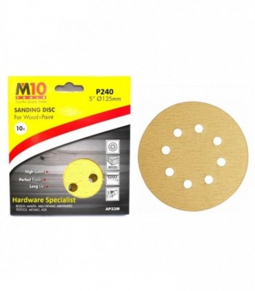 M10 125mm Velcro Sanding Disc For Wood Grit 240 (8 Holes)