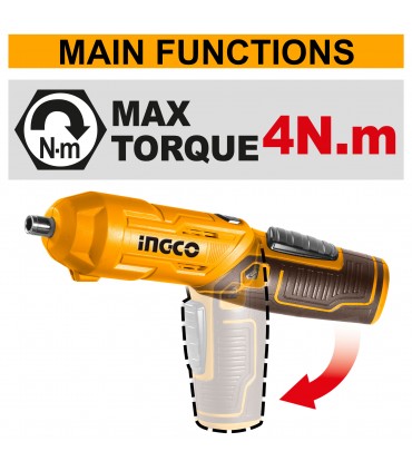 Ingco CSDLI04425 4V Lithium-Ion Fast Charging 4Nm Cordless Screwdriver Set - 19 Bits