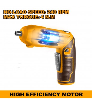 Ingco CSDLI04425 4V Lithium-Ion Fast Charging 4Nm Cordless Screwdriver Set - 19 Bits