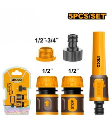 Ingco HHCS05122 5-Piece Water Hose Quick Connector Set with Sprayer