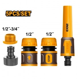 Ingco HHCS05122 5-Piece Water Hose Quick Connector Set with Sprayer