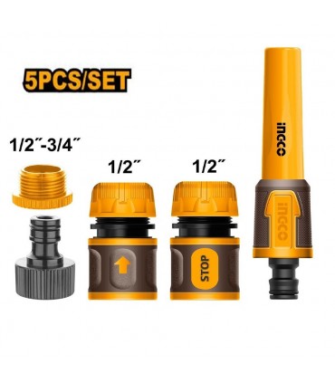 Ingco HHCS05122 5-Piece Water Hose Quick Connector Set with Sprayer