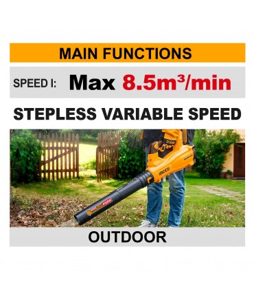 Ingco CABLI20428 20V Lithium-Ion Brushless Cordless Powerful Leaf Blower
