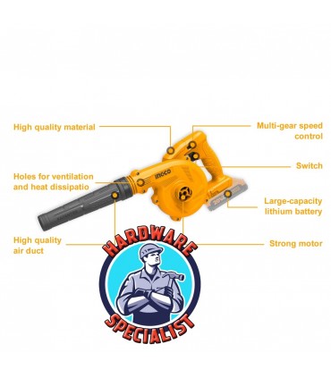 Ingco CABLI20018 20V Lithium-Ion 2.0 Ah Cordless Aspirator Blower