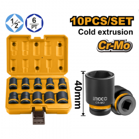 Ingco HKISSD12101 1/2 inch Drive Cr-Mo Impact Socket Set - 10 Pieces