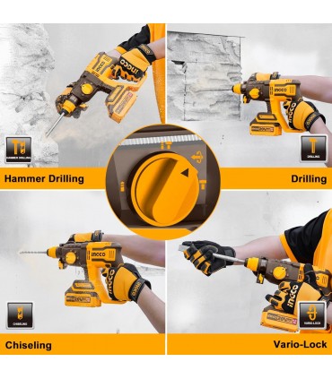 Ingco CRHLI212282 20V 22mm Brushless Rotary Hammer Drill Set