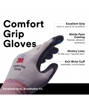3M Comfort Grip Gloves Nitrile Coated Safety Glove