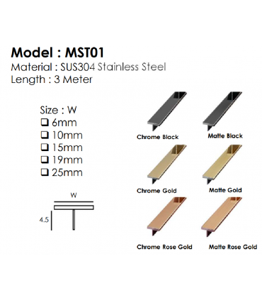 Moco MST01 SUS304 Stainless Steel T Shaped Tile Trim
