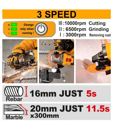 Ingco CAGLI4128102 42V Max Lithium-ion 4-Inch Cordless Angle Grinder Set