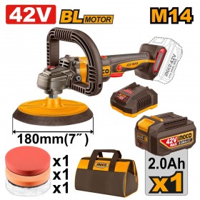 Ingco APLI42181 42V Lithium-Ion 2.0 Ah Brushless 7 inch Cordless Polisher Kit