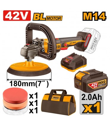Ingco APLI42181 42V Lithium-Ion 2.0 Ah Brushless 7 inch Cordless Polisher Kit