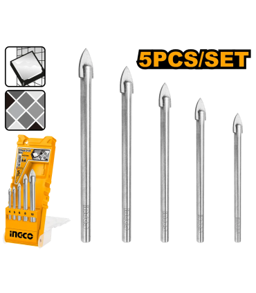 Ingco AKD7058 5-Pieces Glass and Tile Drill Bit Set