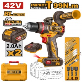 Ingco CIDLI429982 42V Lithium-ion Brushless 99Nm Cordless Impact Drill Kit