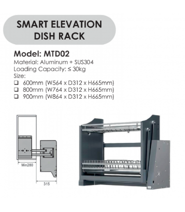 Moco MTD02 SUS304 Staineless Steel Anti-Collision Smart Elevation Dish Rack