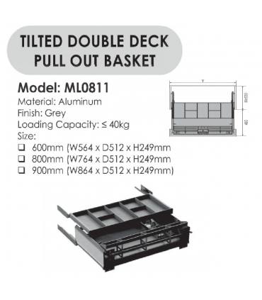 Moco ML0811 Aluminum Tilted Double Deck Pull-Out Basket