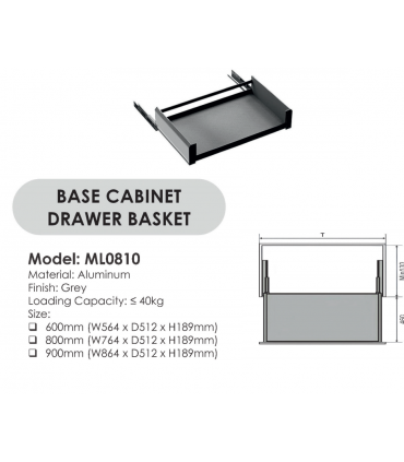 Moco ML0810 Aluminum Base Cabinet Drawer Basket