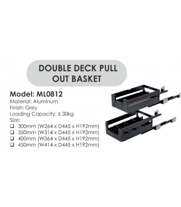 Moco ML0812 Aluminum Double Deck Pull Out Basket - Grey