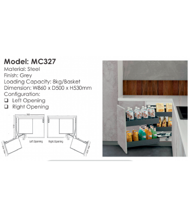 Moco MC327 Steel Magic Corner Basket - Grey