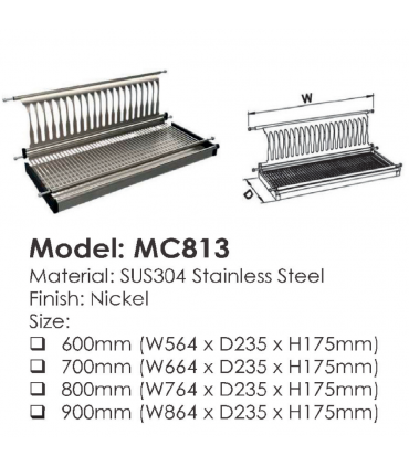 Moco MC813 SUS304 Stainless Steel Single Layer Dish Rack - Nickel