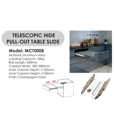 Moco MCT5008 Telescopic Hide Pull-out Table slide - Champagne Gold