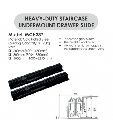Moco MCH337 Heavy-Duty Staircase Undermount Drawer Slide