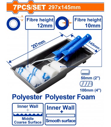 Wadfow WCB3H71 7-in-1 Paint Roller Cylinder Brush Set