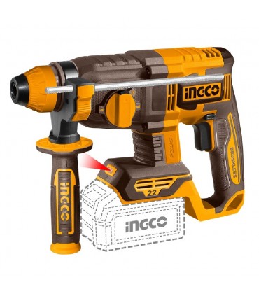 Ingco CRHLI21228 20V SDS Plus Brushless Cordless Rotary Hammer with 3 Pcs Drill Bits - Bare Unit