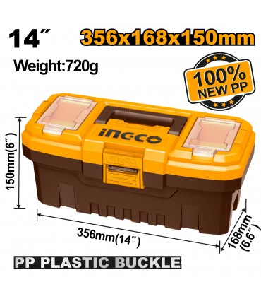 Ingco PBX1401 14 Inch Super Hard Plastic Tool Box Case with Organizer