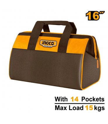 Ingco HTBG281628 16 Inch Portable Tool Bag with 14 Pockets