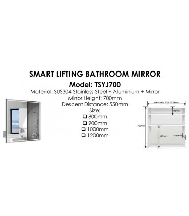 Moco TSYJ700 Touch Control Smart Lifting LED Bathroom Mirror