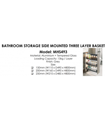 Moco MHS493 Bathroom Storage Side Mounted Three Layer Basket