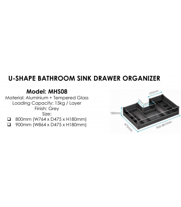 Moco MHS08 U-Shape Bathroom Sink Drawer Organizer - Grey