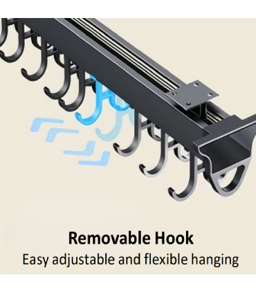 Moco MHS06 Adjustable Top Mounted Pull-Out Hook Rack - Black