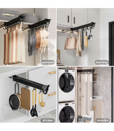 Moco MHS06 Adjustable Top Mounted Pull-Out Hook Rack - Black