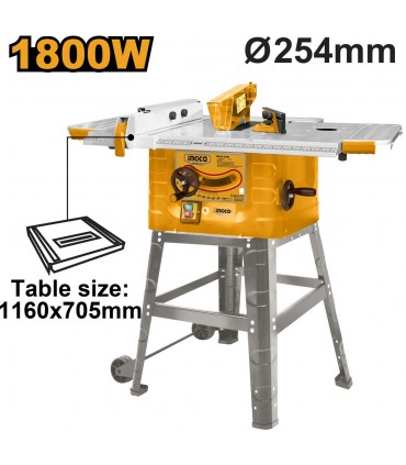 Ingco TS180028 1800W Ingco Table Saw with Foldable Wheel Stand