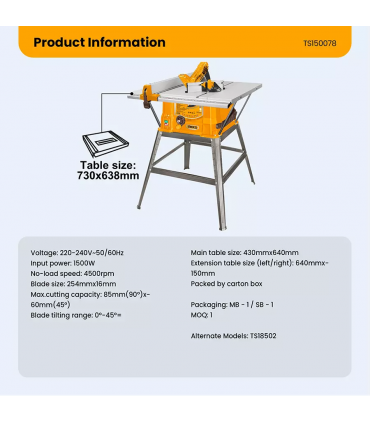 Ingco TS150078 1500W 254mm Table Saw with Stand