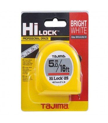 Tajima Hi-Lock Professional Grade Tape Measure - Bright White