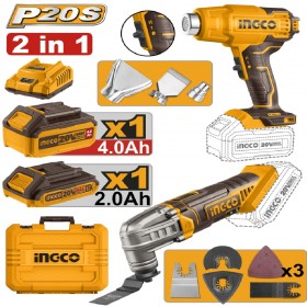 Ingco COSLI230703 20V Lithium-Ion 2 in 1 Multi-Tool + Hot Air Gun Combo Set