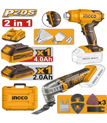 Ingco COSLI230703 20V Lithium-Ion 2 in 1 Multi-Tool + Hot Air Gun Combo Set