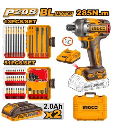 Ingco COSLI250784 20V Cordless Impact Driver Combo Set - 2 Set of Driver Bits
