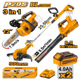 Ingco COSLI241189 20V 3 Pieces Chain Saw Trimmer Blower Combo Set